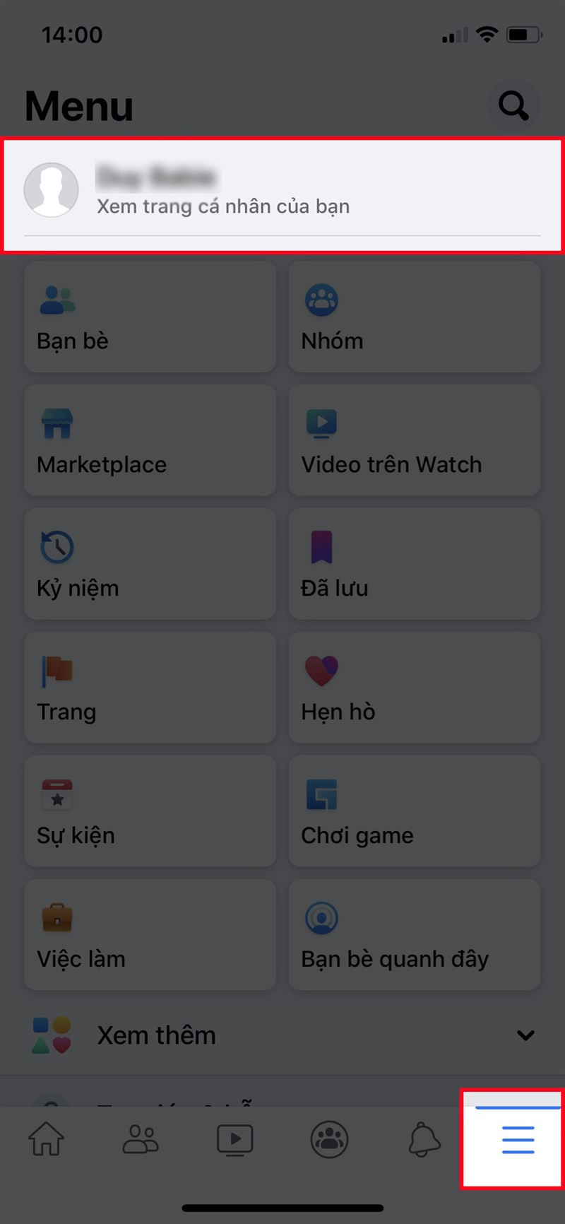 Ảnh đại diện và tên người dùng trên Facebook di động