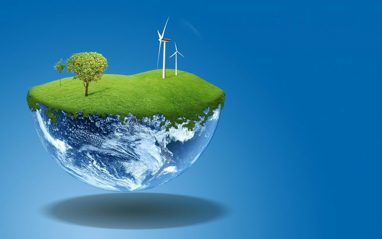 Background bảo vệ môi trường đẹp nhất cho thiết kế với hình ảnh trẻ em tưới cây và năng lượng mặt trời