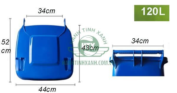 Bản vẽ chi tiết kích thước nắp thùng rác 120L, đảm bảo sự vừa vặn và kín đáo