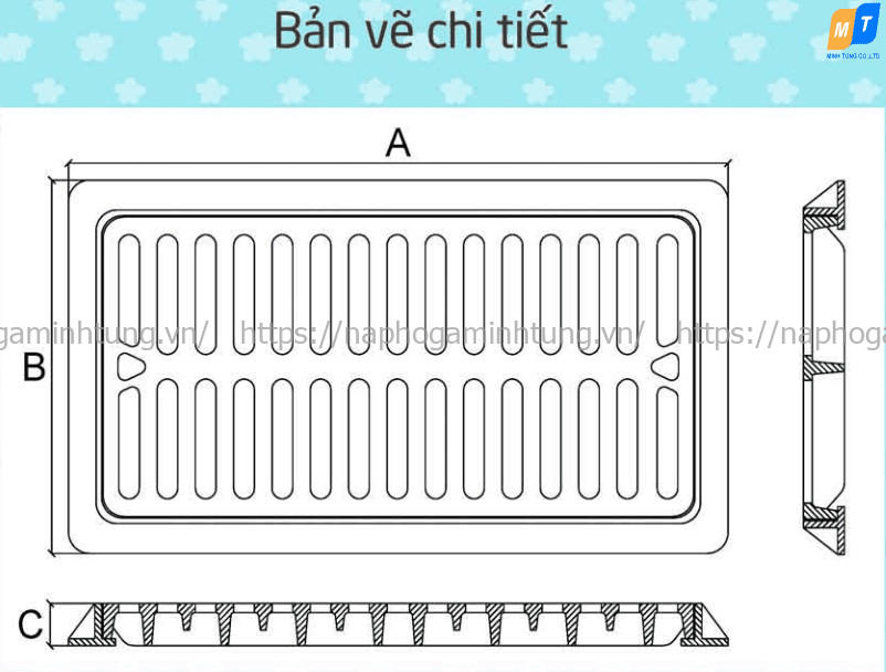Bản vẽ lưới ngăn rác gang cầu có khung