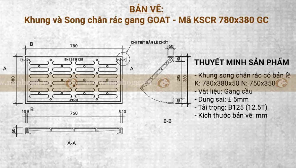 Bản vẽ nắp chắn rác gang 780x380 GOAT