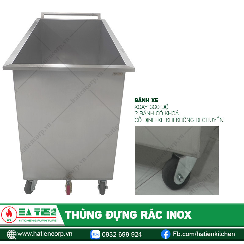 Bánh xe có khóa của thùng đựng rác lớn inox