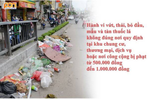 Biển báo cấm xả rác và mức phạt tiền, minh họa việc xử lý pháp luật cho hành vi xả rác là gì