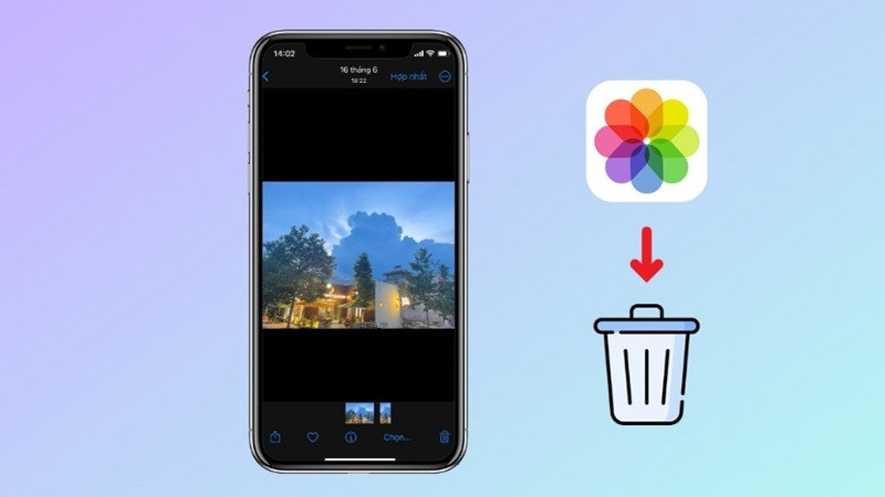 Biểu tượng cảnh báo và các lưu ý quan trọng khi tiến hành xóa ảnh vĩnh viễn trên iPhone.
