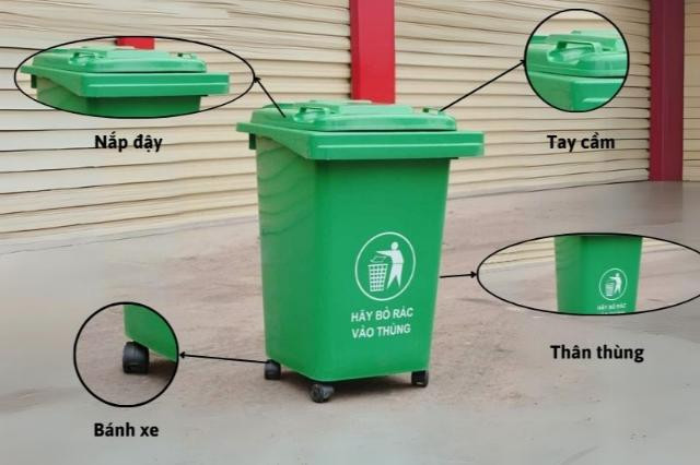 Bộ phận thùng rác nhựa 60 lít có bánh xe