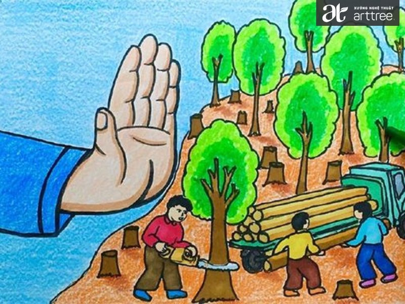 Bộ sưu tập tranh vẽ học sinh bảo vệ môi trường với nhiều phong cách và thông điệp khác nhau