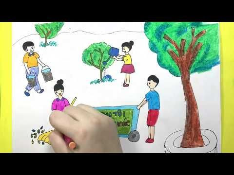 Bức tranh của Sozan, vẽ về chủ đề bảo vệ môi trường, có hình ảnh trái đất và cây xanh