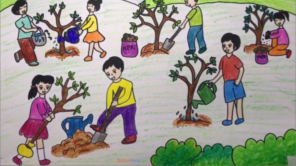Bức tranh về một khu rừng xanh tốt, tượng trưng cho hy vọng bảo vệ môi trường
