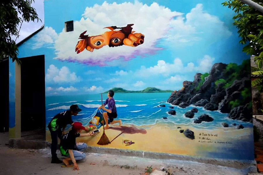 Bức tranh ý tưởng vẽ tranh bảo vệ môi trường biển với thông điệp hạn chế rác thải nhựa