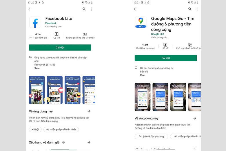 Các biểu tượng ứng dụng phiên bản Lite như Facebook Lite, TikTok Lite, giúp giảm dung lượng và dọn rác điện thoại hiệu quả