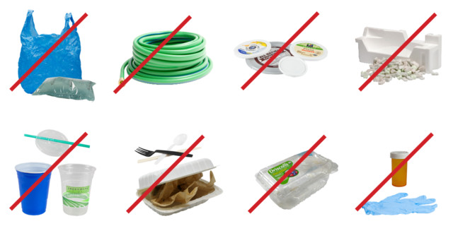 Các loại nhựa không được phép bỏ rác vào thùng tái chế: túi nhựa, nắp rời, xốp, đồ dùng một lần và chai nhựa nhỏ