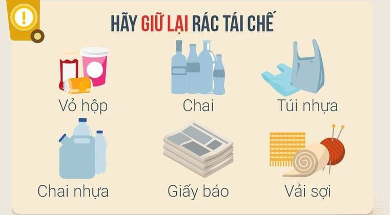 Các loại rác thải sinh hoạt có thể tái chế như chai nhựa, lon kim loại và giấy
