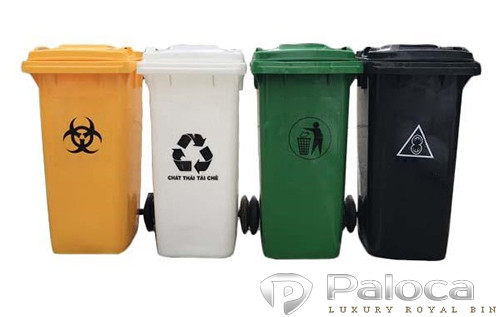 Các loại thùng rác với màu sắc quy định cho từng loại chất thải