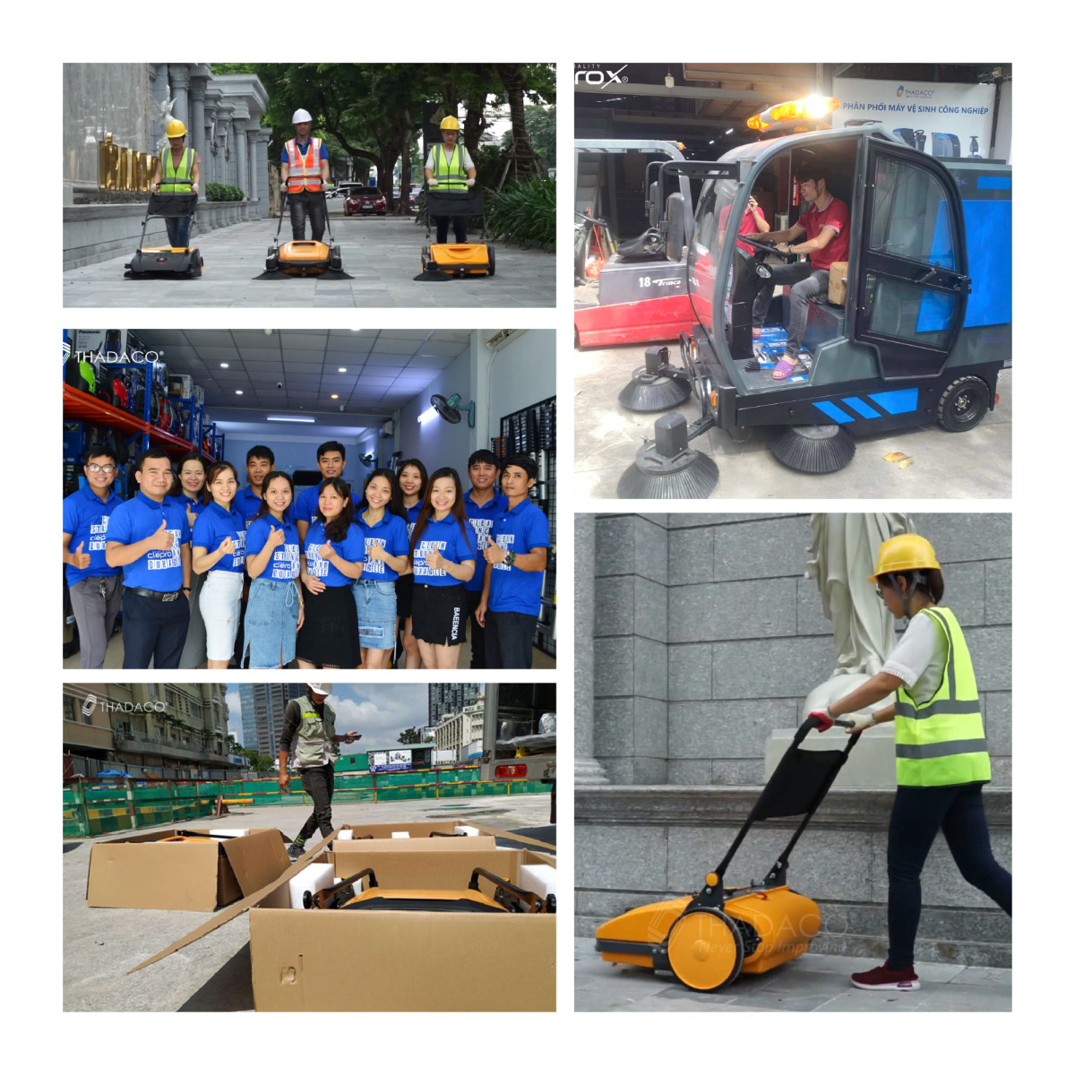 Các mẫu xe quét rác công nghiệp của những thương hiệu hàng đầu, thể hiện sự đa dạng về thiết kế và công suất.