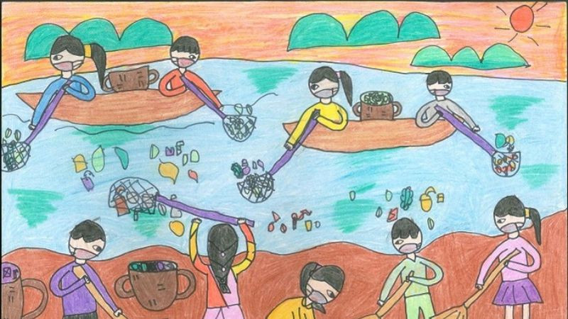 Cách vẽ tranh bảo vệ môi trường: Tranh mẫu các hoạt động bảo vệ biển