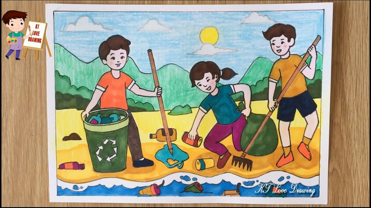 Cách vẽ tranh bảo vệ môi trường: Tranh mẫu phân loại rác thải tại nhà