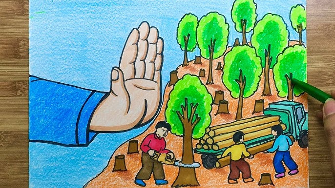 Cách vẽ tranh bảo vệ môi trường: Tranh mẫu rừng xanh rậm rạp
