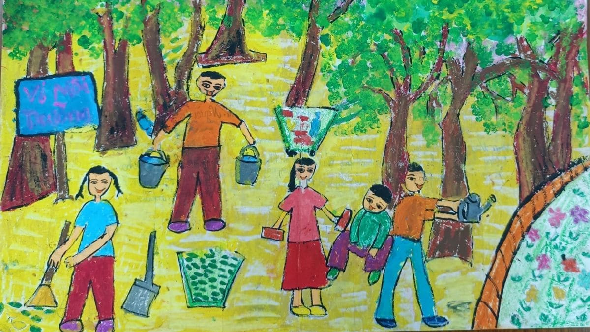 Cách vẽ tranh bảo vệ môi trường: Tranh mẫu thùng rác phân loại đa dạng