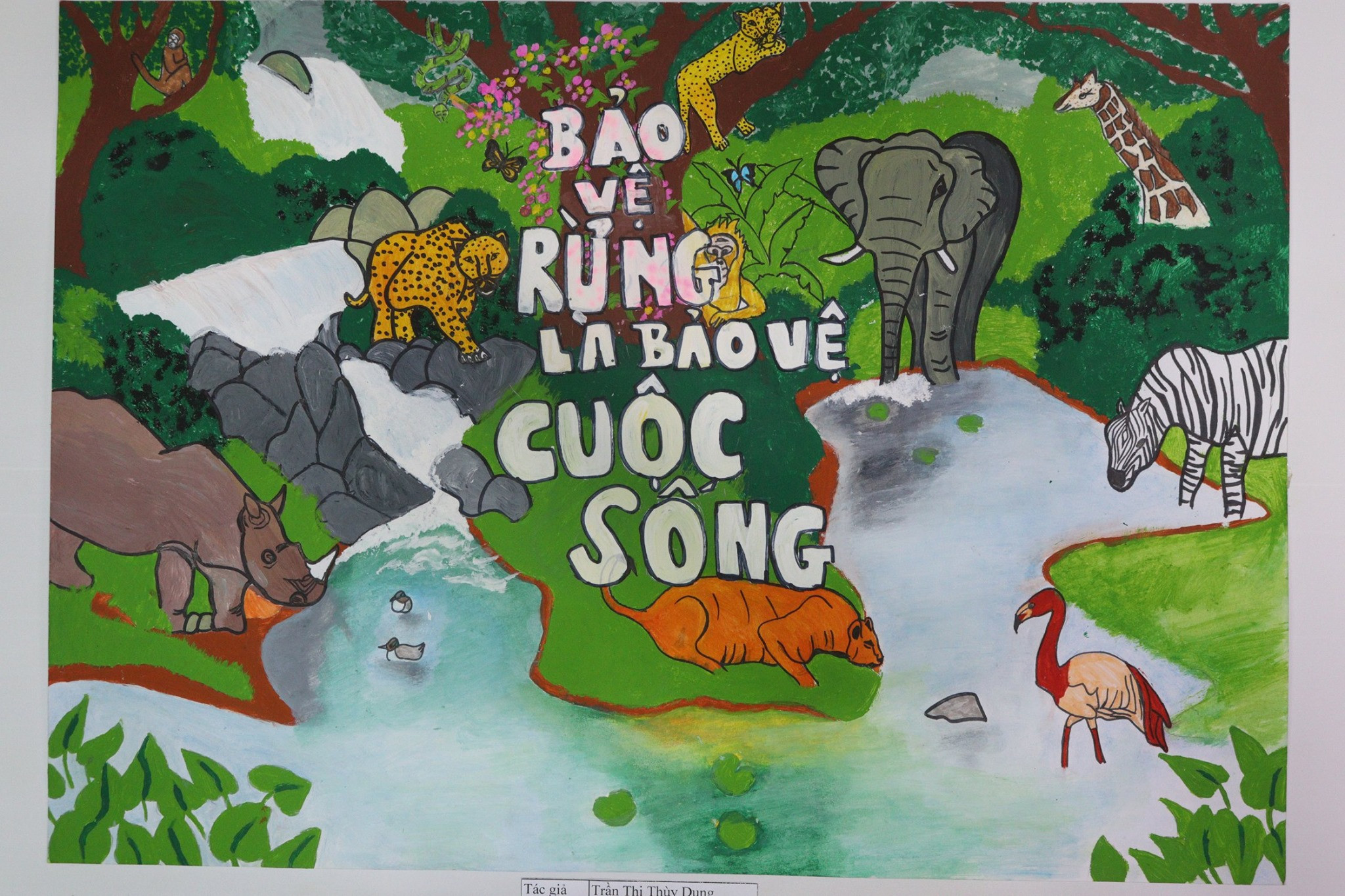 Cách vẽ tranh bảo vệ môi trường: Tranh mẫu voi và các loài vật khác