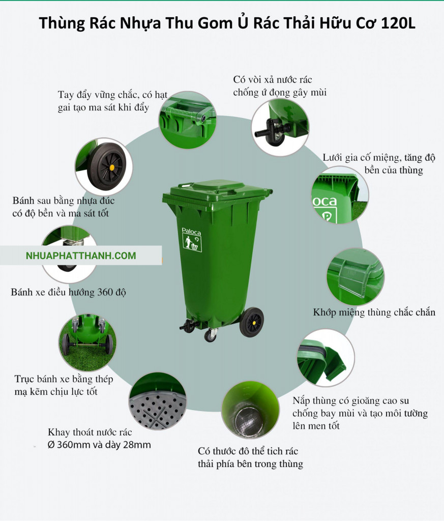 Cấu tạo chi tiết của thùng nhựa ủ rác hữu cơ 120 lít