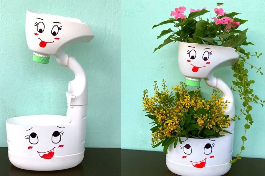 Chậu trồng cây cảnh sáng tạo từ chai nhựa tái chế, góp phần giảm thiểu rác thải