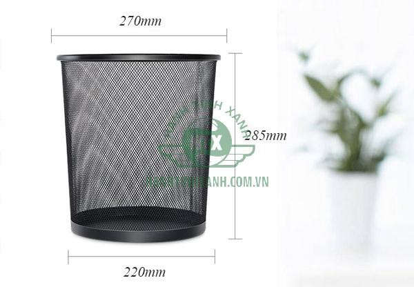 Chi tiết kích thước tiêu chuẩn của thùng rác lưới đen kim loại cho không gian làm việc