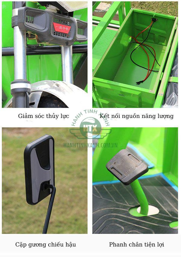 Chi tiết thiết kế tiện ích và an toàn trên xe điện chở rác 3 bánh, đảm bảo vận hành hiệu quả