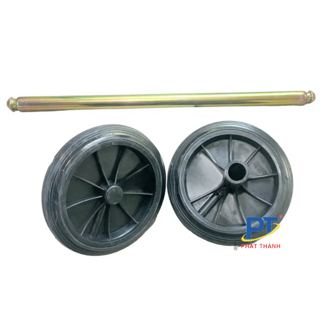 Chi tiết trục bánh xe bằng thép chống gỉ của thùng rác 120l, tăng cường độ bền và khả năng chịu tải của sản phẩm.