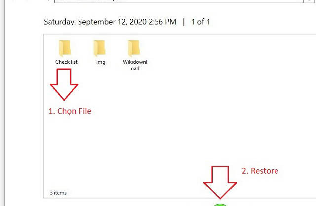 Chọn file và khôi phục