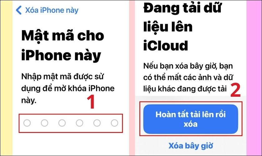 Chọn "Hoàn tất tải lên rồi xóa" để xóa dữ liệu hiện tại và khôi phục từ iCloud