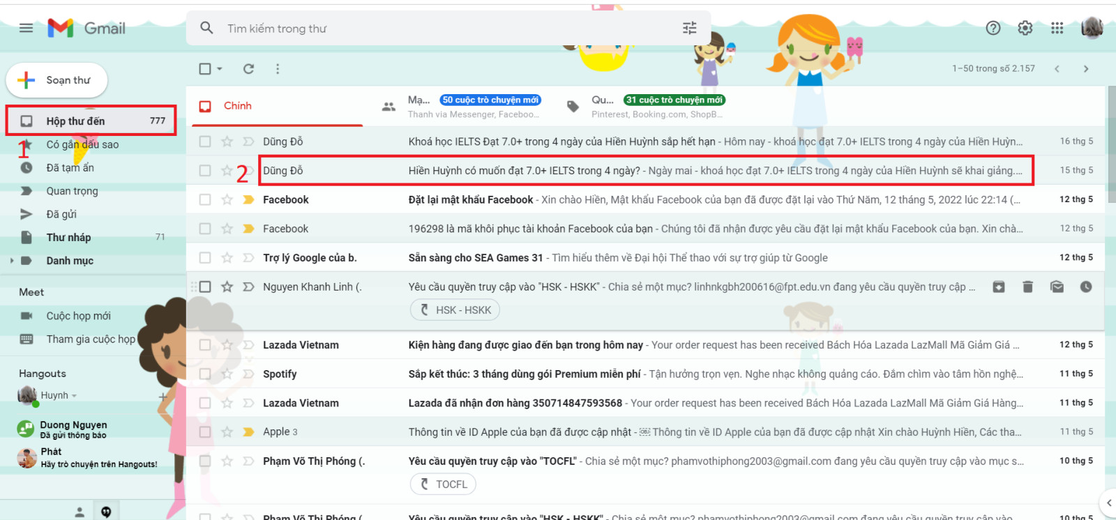 Chọn một email cụ thể trong hộp thư đến để chuẩn bị xóa, minh họa quy trình quản lý email và thùng rác Gmail ở đâu sau khi xóa.