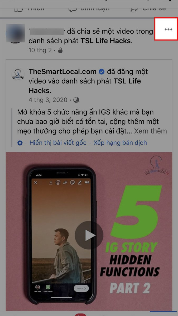 Chọn nội dung và nhấn biểu tượng ba dấu chấm trên Facebook