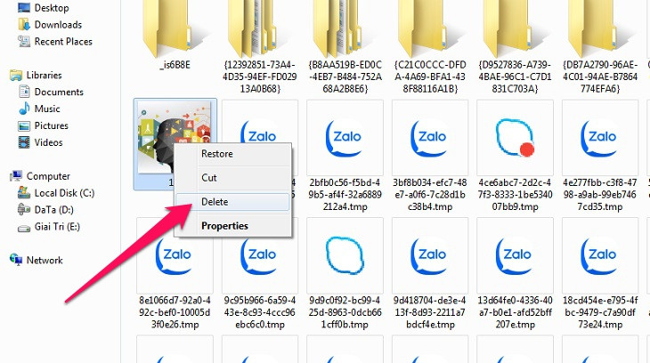 Chọn tất cả các mục trong Recycle Bin và thực hiện xóa vĩnh viễn rác laptop