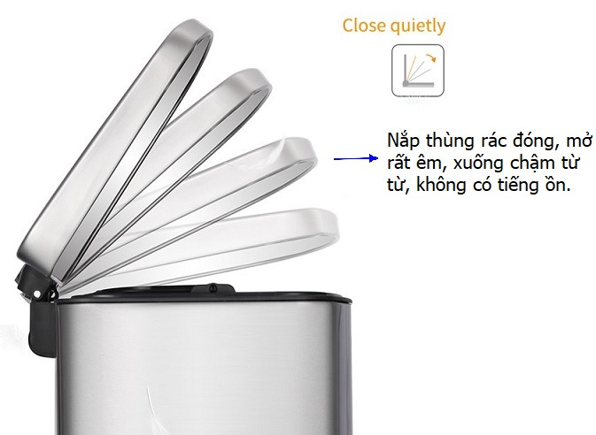 Cơ chế đạp chân và nắp đóng mở êm ái của thùng rác inox 20 lít, bền bỉ