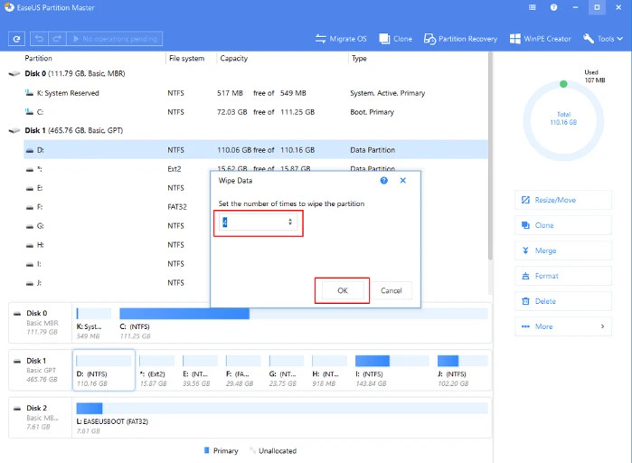 Đặt thời gian xóa phân vùng trong EaseUS Partition Master