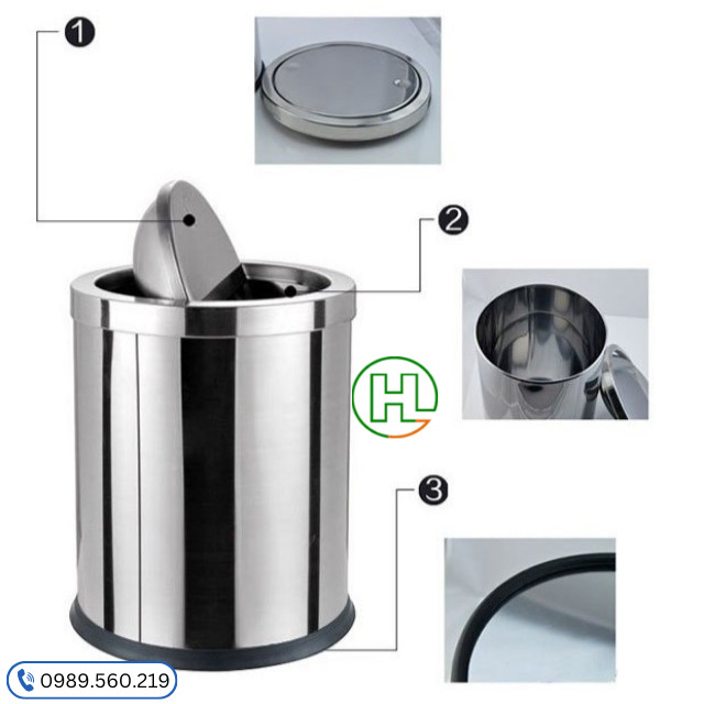 Đế cao su chống trượt của thùng rác inox nắp lật bảo vệ sàn nhà và giảm tiếng ồn hiệu quả