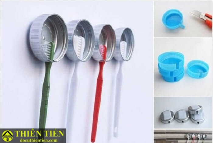 Giá treo bàn chải từ nắp nhựa tái chế sáng tạo