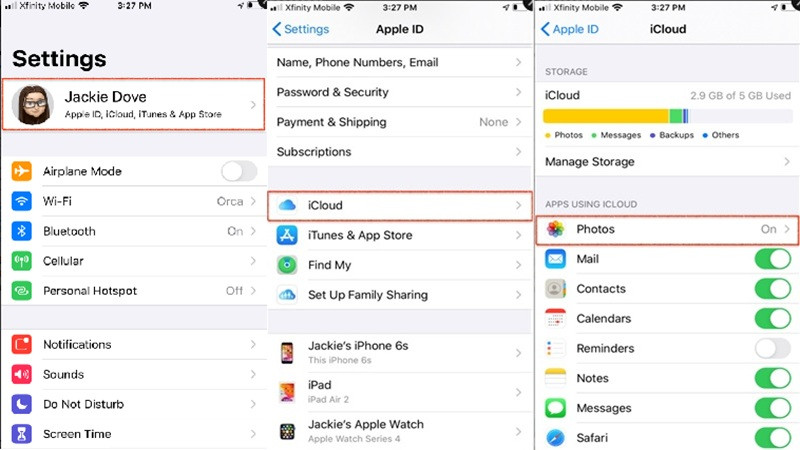 Giao diện cài đặt iCloud trên iPhone, hiển thị tùy chọn tắt đồng bộ Ảnh iCloud để quản lý lưu trữ.