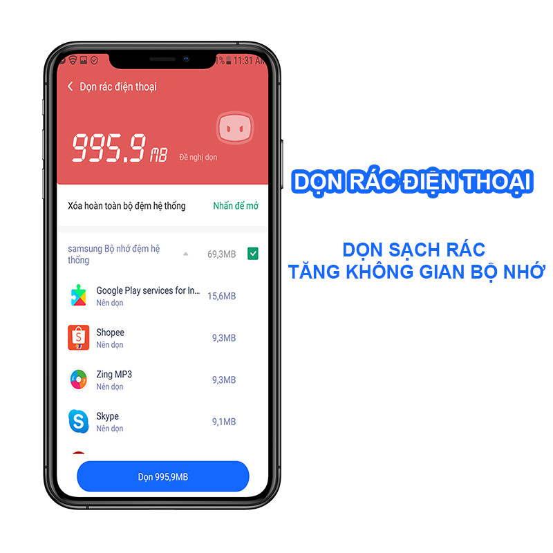 Giao diện dọn rác mạnh mẽ của ứng dụng iClean