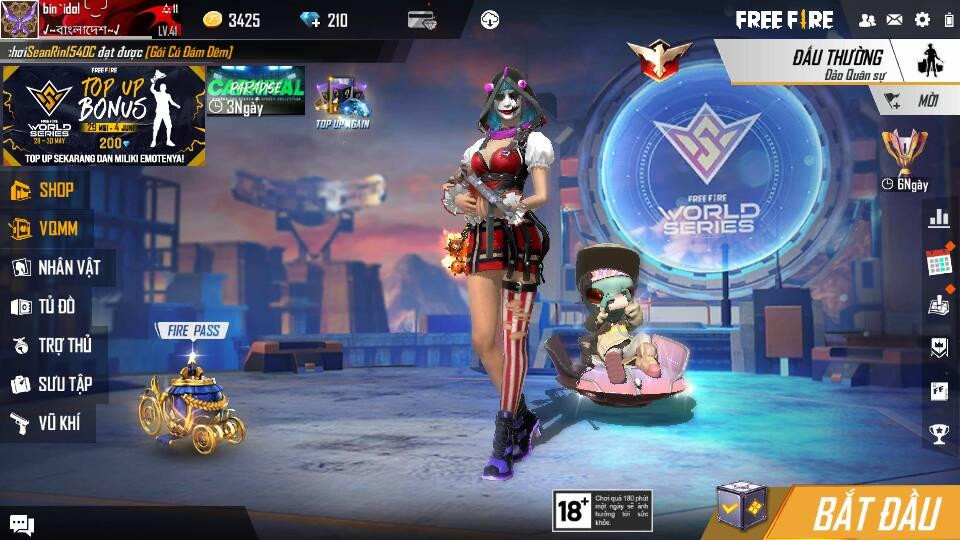 Giao diện nhân vật và màn hình tải của Free Fire Mobile, thường bị gắn mác game rác rưởi nhất thế giới vì mô hình pay-to-win và cộng đồng toxic.