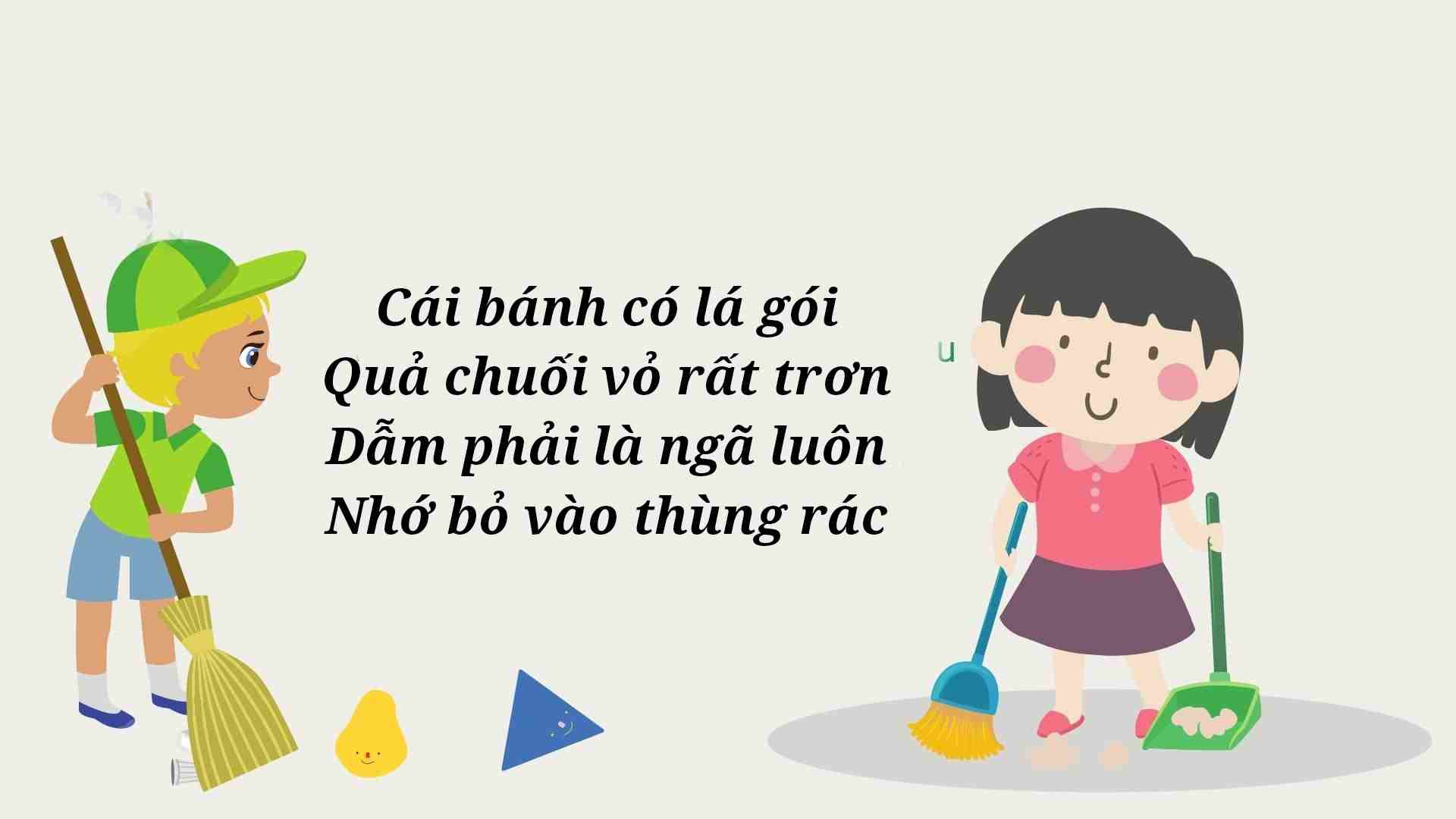 Hình ảnh bài thơ không vứt rác ra đường giúp bé nhận biết cách giữ gìn vệ sinh môi trường