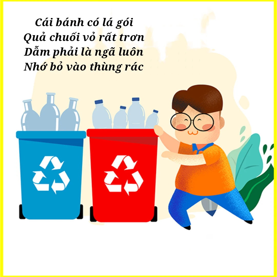 Hình ảnh lời thơ hay không vứt rác ra đường và hành động bỏ rác đúng nơi quy định