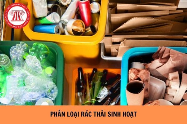 Hình ảnh minh họa các loại rác thải cần được phân loại theo quy định và các thùng rác được dán nhãn