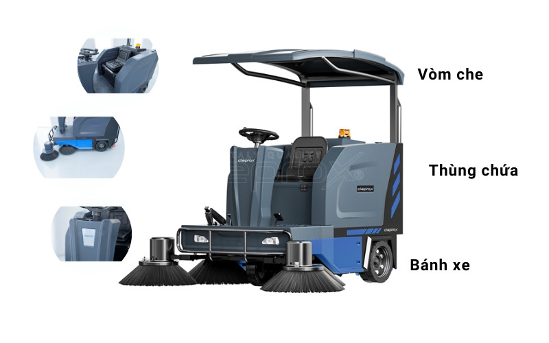 Hình ảnh minh họa một chiếc xe quét rác công nghiệp với thiết kế hiện đại, sẵn sàng vận hành.