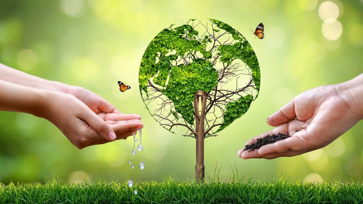 Hình ảnh ngộ nghĩnh về Trái Đất và các yếu tố môi trường, thu hút sự chú ý và lan tỏa thông điệp về nền bảo vệ môi trường một cách thân thiện.