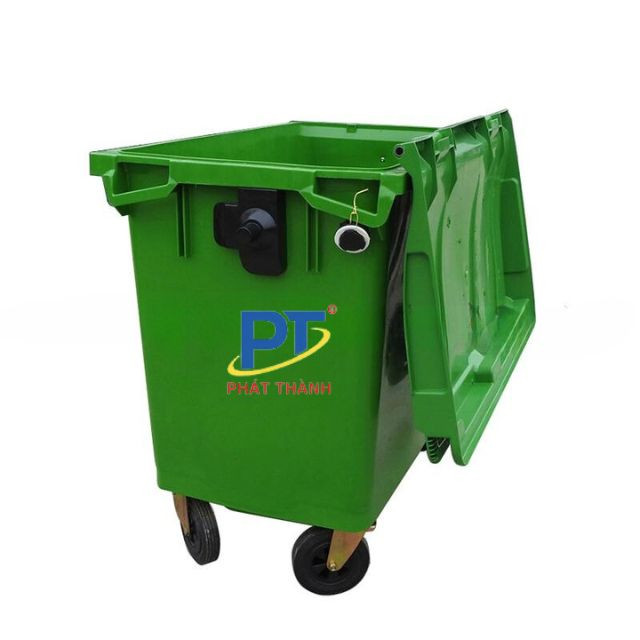 Hình ảnh thực tế mẫu thùng rác 660L nhựa HDPE màu xanh tươi sáng