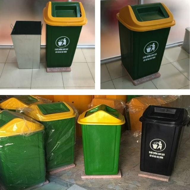 Hình ảnh thực tế thùng rác 60 lít, bền bỉ và tiện dụng