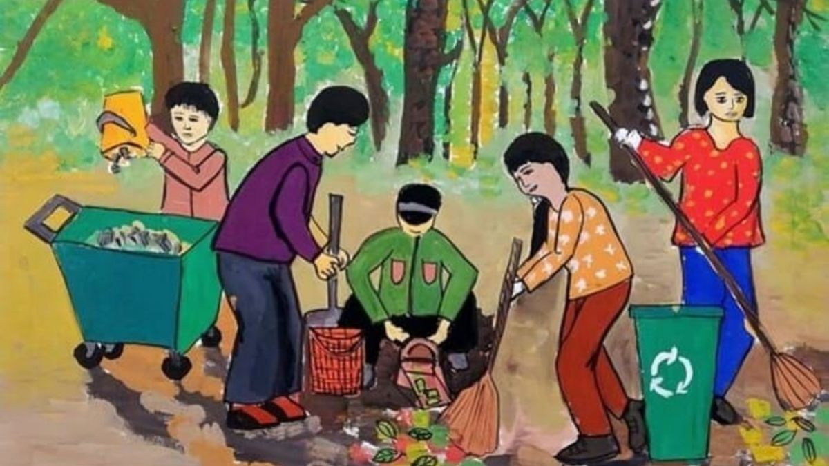 Hình ảnh vẽ tranh làm sạch môi trường sống