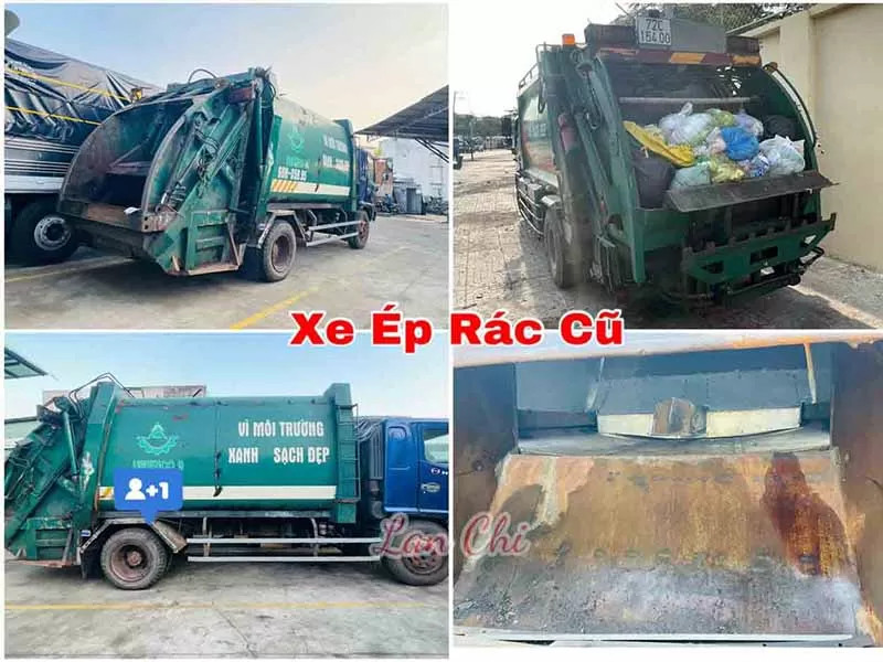 Hình ảnh xe cuốn ép rác cũ trong một bãi đỗ, thể hiện rõ tình trạng xuống cấp và những rủi ro tiềm ẩn
