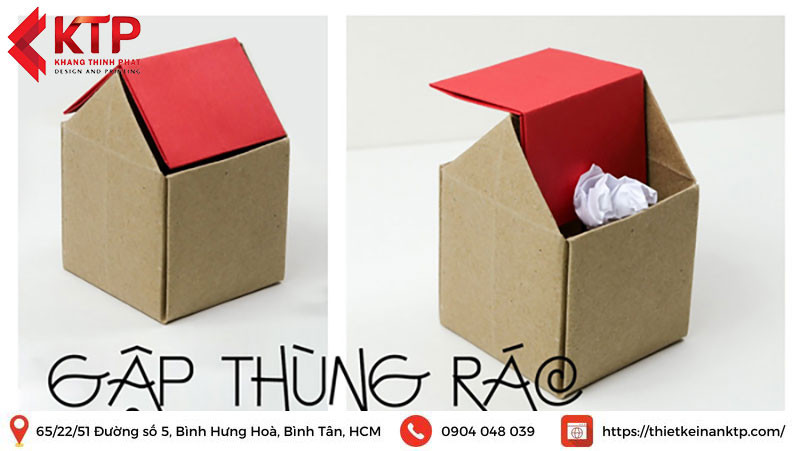 Hoàn tất các bước lắp ráp, tạo thành thùng rác có nắp hoàn chỉnh.